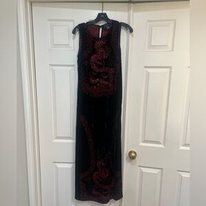 CITRON Santa Monica Red Velvet Burnout Sequence‎ Dragons Tank Dress Long Maxi S